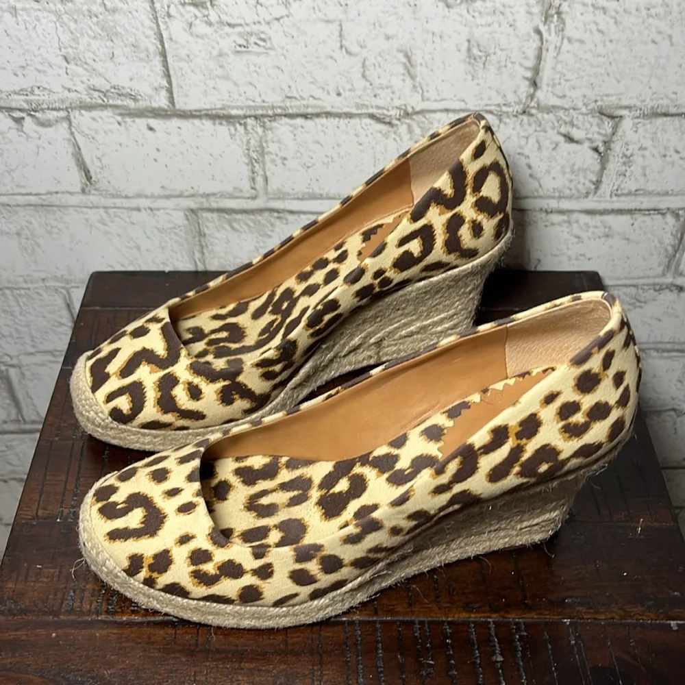 J Crew Seville Espadrilles brown leopard animal print heels